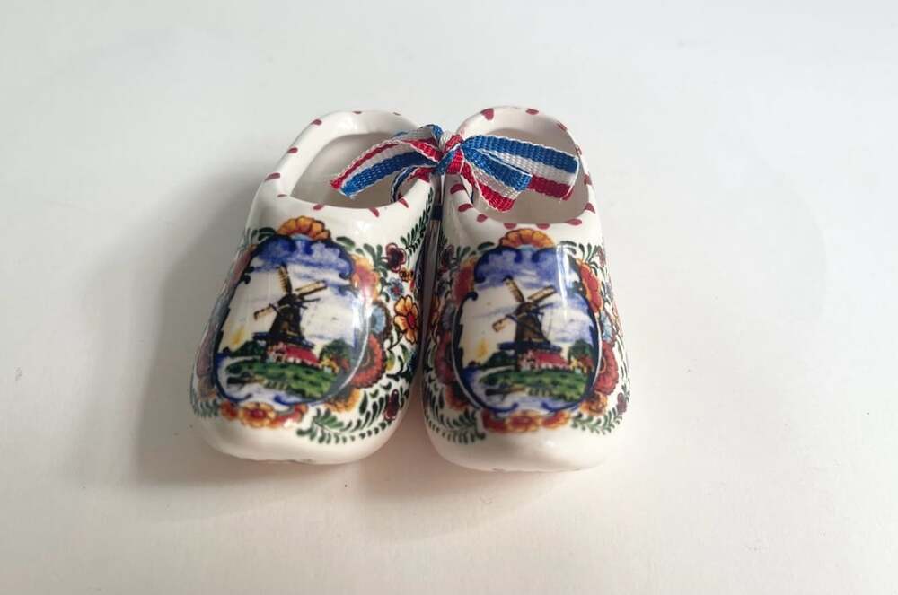 Handmade Holland Delftblue Ceramic Miniature Wooden Shoe Clogs